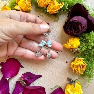 Handmade Aquamarine Earrings with Turtle Charms